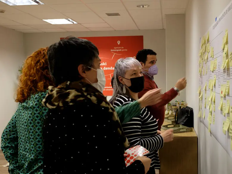 Sesión de equipo revisando diferentes aspectos de la experiencia de cliente ofrecida