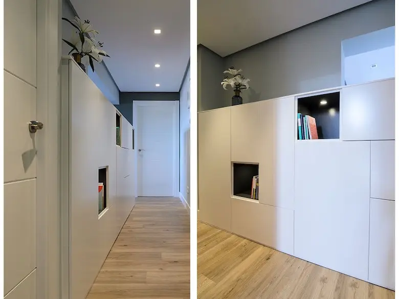 Detalles del mueble creado adhoc como articulador de espacios